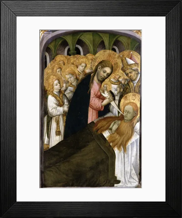 Framed Print : Death of Santa Maria Magdalena, detail of the altarpiece, colored painting in tempera on wood Framed Print : Death of Santa Maria Magdalena, detail of the altarpiece, colored painting in tempera on wood