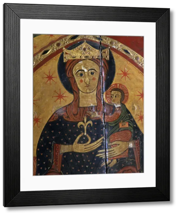 Framed Print : Frontal of Coll, panel painting, detail of the Virgin and Child, from the sanctuary Framed Print : Frontal of Coll, panel painting, detail of the Virgin and Child, from the sanctuary