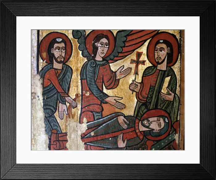 Framed Print : Frontal of St. Martin of Tours, detail of the saints death, tempera on wood Framed Print : Frontal of St. Martin of Tours, detail of the saints death, tempera on wood