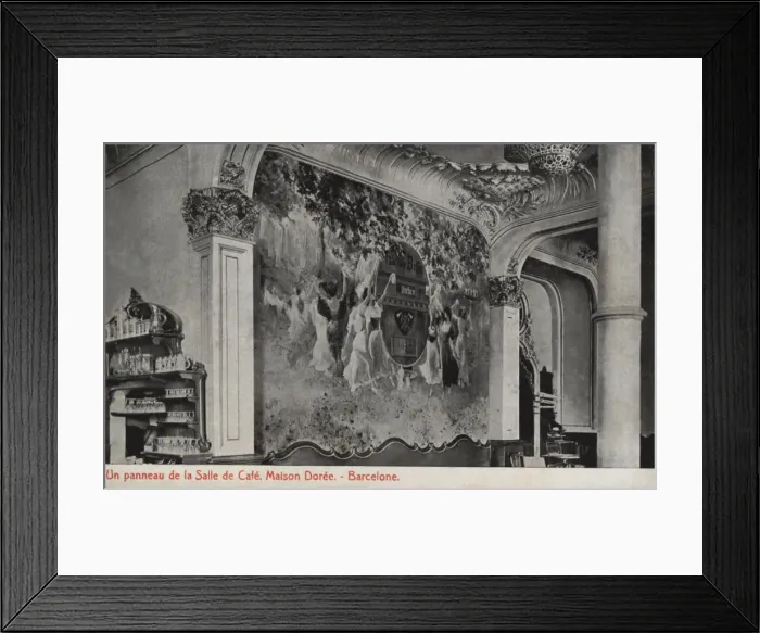 Framed Print : Panel of the room of the Cafe Maison Doree in Barcelona, ??photography of 1915, postcard Framed Print : Panel of the room of the Cafe Maison Doree in Barcelona, ??photography of 1915, postcard