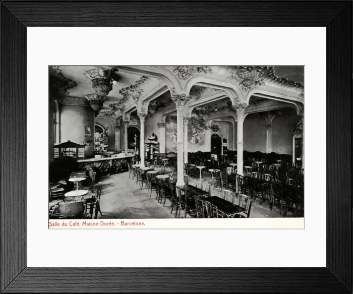 Framed Print : Room of the Cafe Maison Dore in Barcelona, ??1915 photograph, postcard Framed Print : Room of the Cafe Maison Dore in Barcelona, ??1915 photograph, postcard