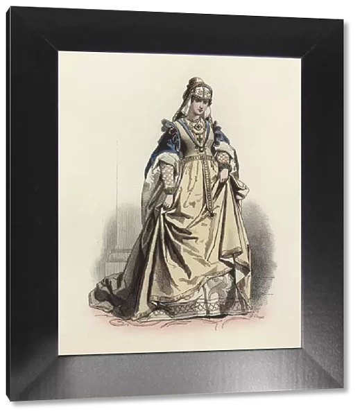 Duchess of Bavaria in the early 16th century, color engraving 1870