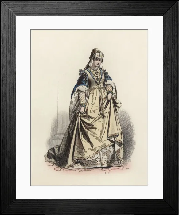 Framed Print : Duchess of Bavaria in the early 16th century, color engraving 1870 Framed Print : Duchess of Bavaria in the early 16th century, color engraving 1870