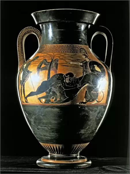 Heracles fighting the Nemean lion, Attic black-figure amphora from Vulci