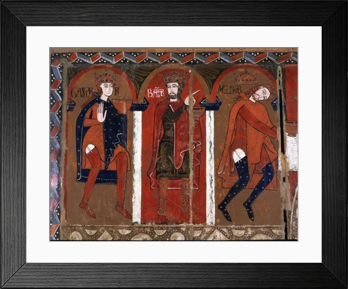 Framed Print : Espinelves Front (or the three kings), panel Painting, detail of the kings of Framed Print : Espinelves Front (or the three kings), panel Painting, detail of the kings of
