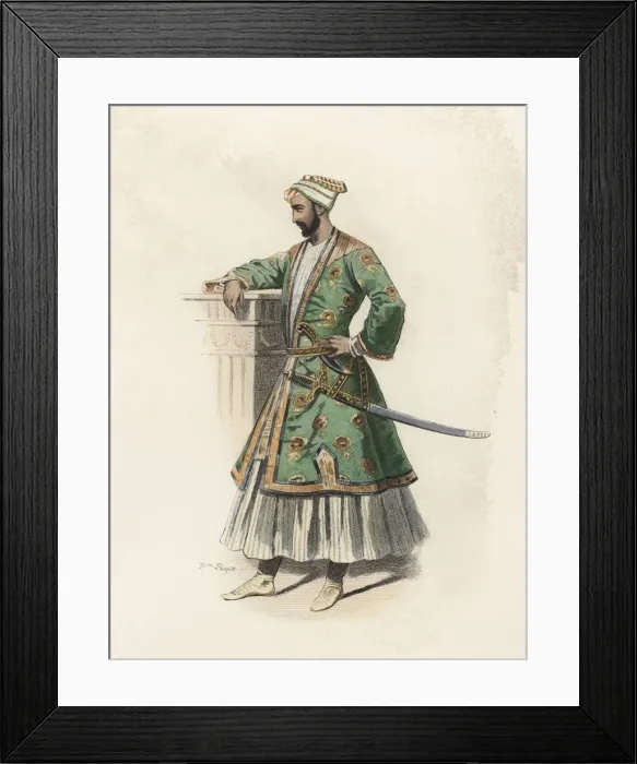Framed Print : Mohammed Ibrahim, general of the King of Colconda, in the modern age, color engraving 1870 Framed Print : Mohammed Ibrahim, general of the King of Colconda, in the modern age, color engraving 1870