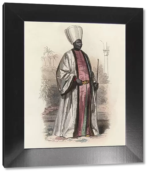 Kislaw Agazzi I, African king in the modern age, color engraving 1870