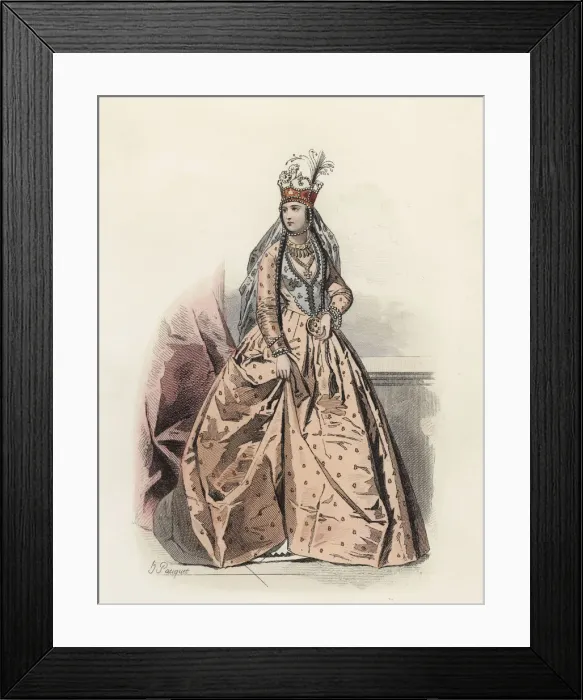 Framed Print : Circassian princess, in the modern age, color engraving 1870 Framed Print : Circassian princess, in the modern age, color engraving 1870