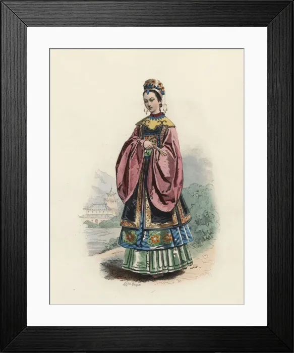 Framed Print : Wife of a Mandarin Chinese man, in the modern age, color engraving 1870 Framed Print : Wife of a Mandarin Chinese man, in the modern age, color engraving 1870