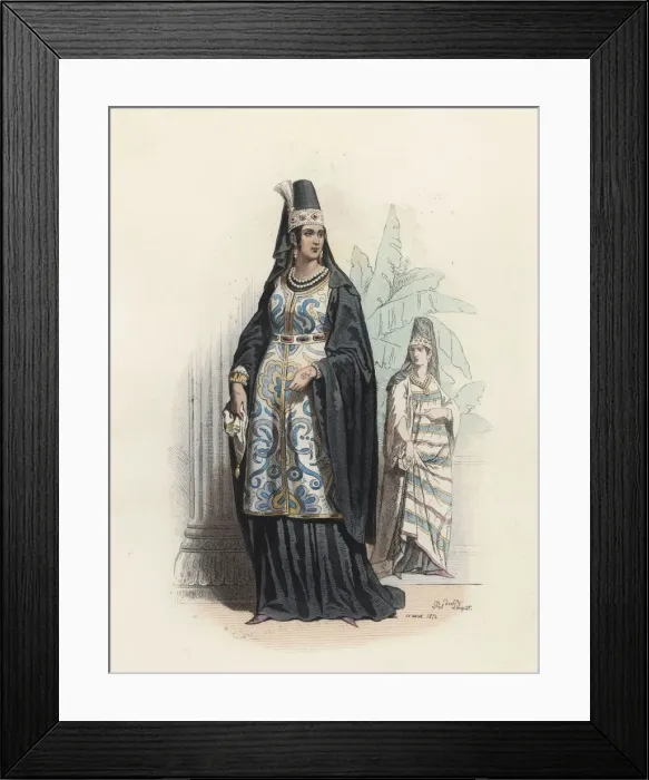 Framed Print : Arab women in the modern age, color engraving 1870 Framed Print : Arab women in the modern age, color engraving 1870