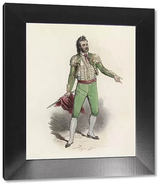 Torero (Bullfighter), color engraving 1870