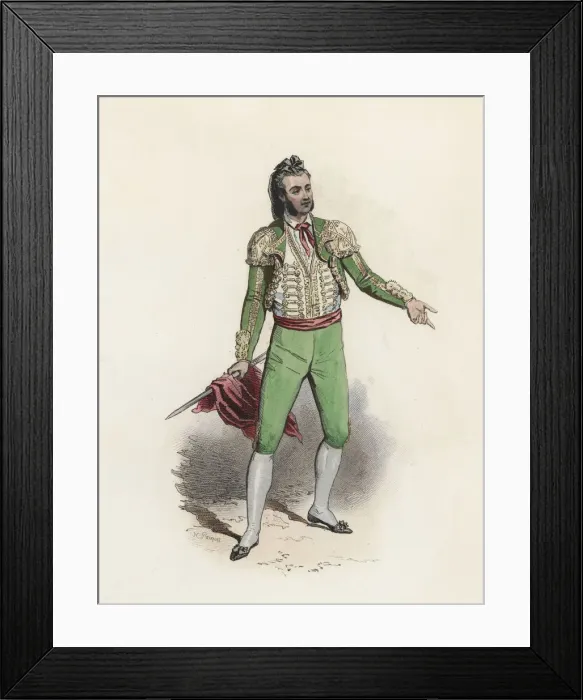 Framed Print : Torero (Bullfighter), color engraving 1870 Framed Print : Torero (Bullfighter), color engraving 1870