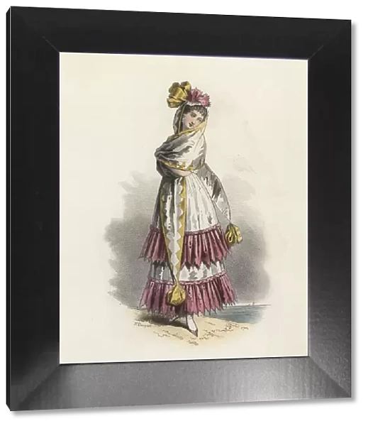 Cadiz woman, color engraving 1870