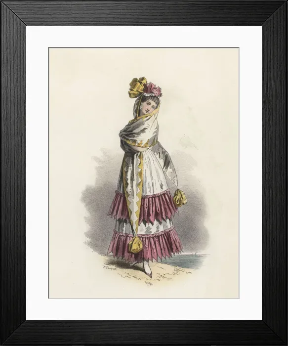 Framed Print : Cadiz woman, color engraving 1870 Framed Print : Cadiz woman, color engraving 1870