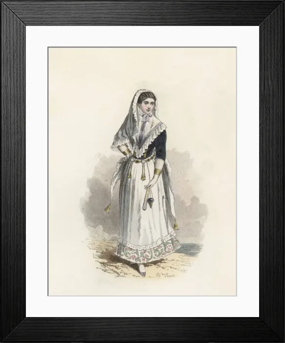 Framed Print : Young woman from Mallorca, color engraving 1870 Framed Print : Young woman from Mallorca, color engraving 1870