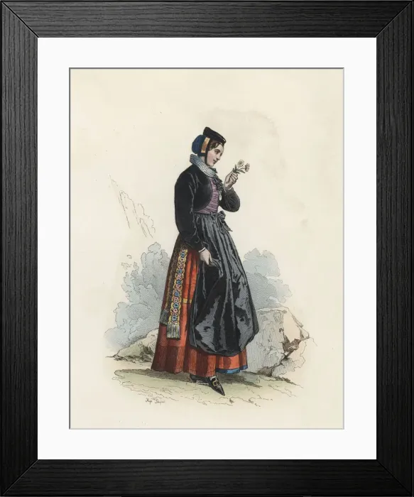Framed Print : Young woman in the Canton of Fribourg (Switzerland), color engraving 1870 Framed Print : Young woman in the Canton of Fribourg (Switzerland), color engraving 1870