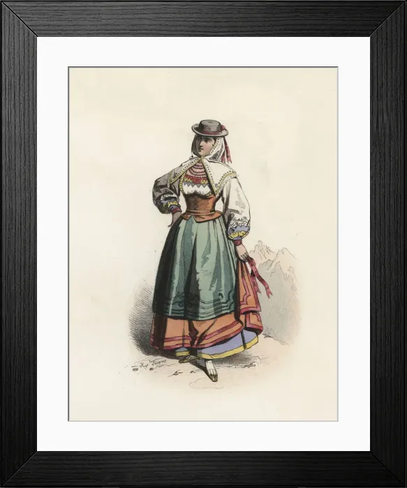 Framed Print : Woman from Salamanca, color engraving 1870 Framed Print : Woman from Salamanca, color engraving 1870