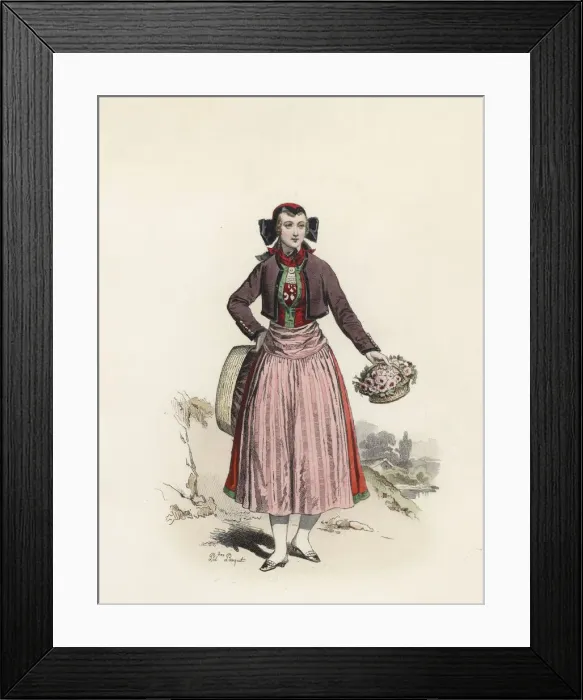 Framed Print : Florist in Hamburg, color engraving 1870 Framed Print : Florist in Hamburg, color engraving 1870