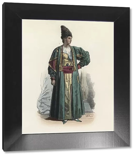 Khatchadour D Hohannes, officer of the Royal Prince of Persia, color engraving 1870