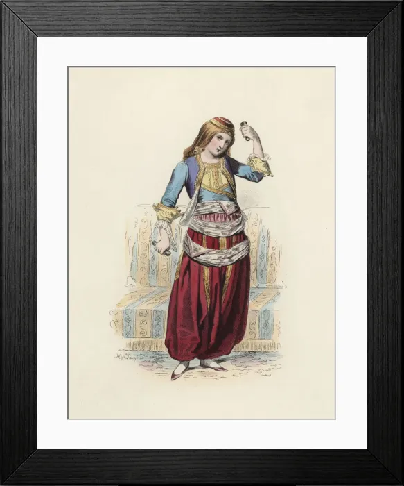 Framed Print : Greek Dancer woman, color engraving 1870 Framed Print : Greek Dancer woman, color engraving 1870