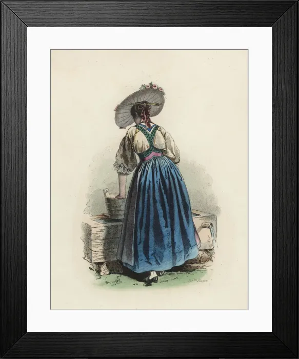 Framed Print : Young woman from the Canton Unterwald (Switzerland), color engraving 1870 Framed Print : Young woman from the Canton Unterwald (Switzerland), color engraving 1870