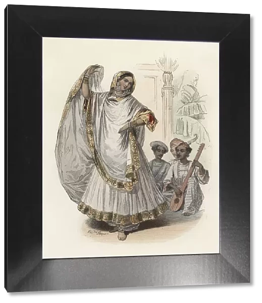 Hindustan dancer woman, in the modern age, color engraving 1870