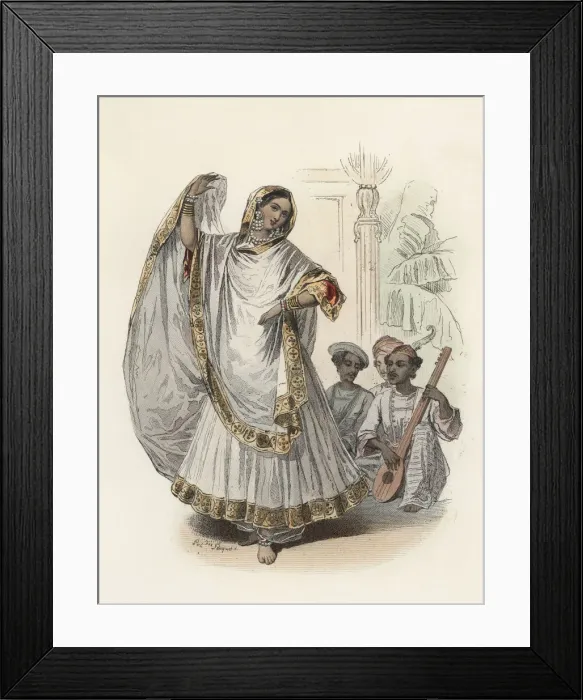 Framed Print : Hindustan dancer woman, in the modern age, color engraving 1870 Framed Print : Hindustan dancer woman, in the modern age, color engraving 1870