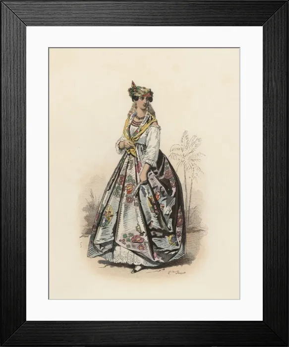 Framed Print : Mulatto woman from Martinique island, Color engraving 1870 Framed Print : Mulatto woman from Martinique island, Color engraving 1870