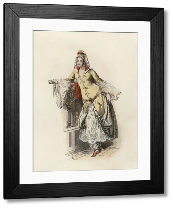 Framed Print : Turkish Princess, in the modern age, color engraving 1870 Framed Print : Turkish Princess, in the modern age, color engraving 1870