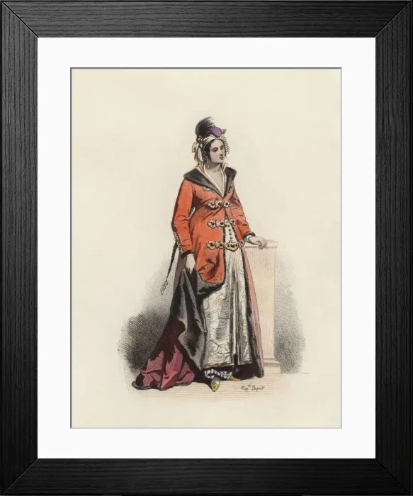 Framed Print : Greek Lady, in the modern age, color engraving 1870 Framed Print : Greek Lady, in the modern age, color engraving 1870