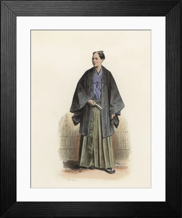 Framed Print : Japanese officer in street clothes, color engraving 1870 Framed Print : Japanese officer in street clothes, color engraving 1870