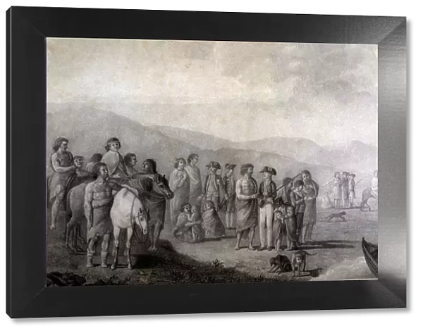Malaspina Expedition, meeting with the Patagonians in Puerto Deseado, pencil drawing
