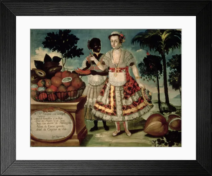 Framed Print : Lady with his black slave, 1783. Oil by Vicente Alban in the Museum of America in Madrid Framed Print : Lady with his black slave, 1783. Oil by Vicente Alban in the Museum of America in Madrid