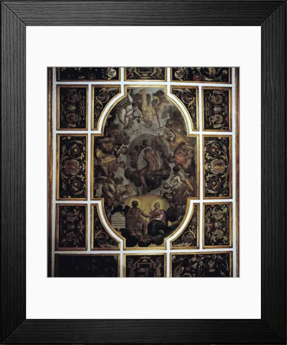 Framed Print : View of the paintings in the ceiling of the second floor room, in the Pilatos House of Sevilla Framed Print : View of the paintings in the ceiling of the second floor room, in the Pilatos House of Sevilla