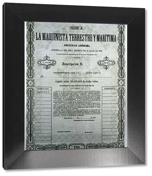 Reproduction of a share of the company Maquinista Terrestre y Maritima, S. A