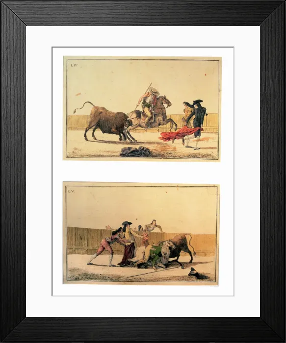 Framed Print : Colored Engravings by Antonio Carnicero, Plate VIII, Suerte de Banderillas, Plate IX Framed Print : Colored Engravings by Antonio Carnicero, Plate VIII, Suerte de Banderillas, Plate IX