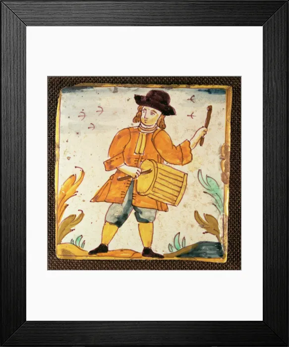 Framed Print : Tiles of the Palmita series, musician playing the drum Framed Print : Tiles of the Palmita series, musician playing the drum