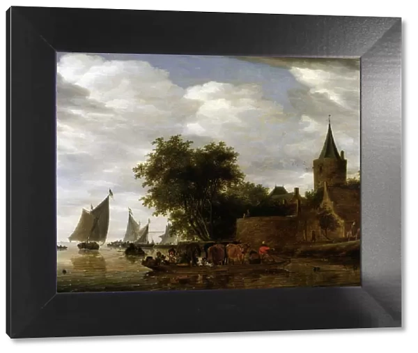 River Scene with Ferry, 1664 by Salomon Ruisdael