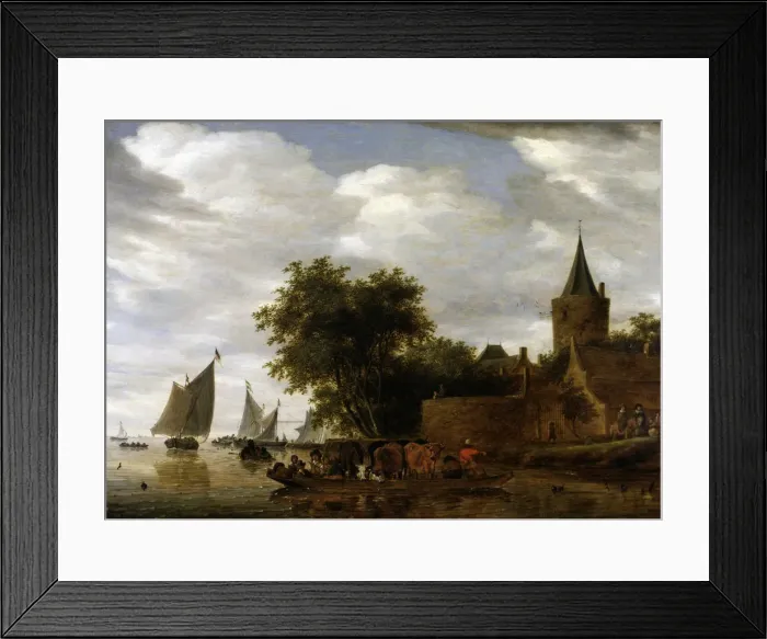 Framed Print : River Scene with Ferry, 1664 by Salomon Ruisdael Framed Print : River Scene with Ferry, 1664 by Salomon Ruisdael