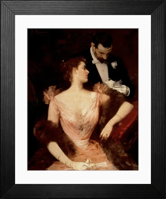 Framed Print : Invitation to the Waltz, around 1894, oil by Francesc Miralles Framed Print : Invitation to the Waltz, around 1894, oil by Francesc Miralles