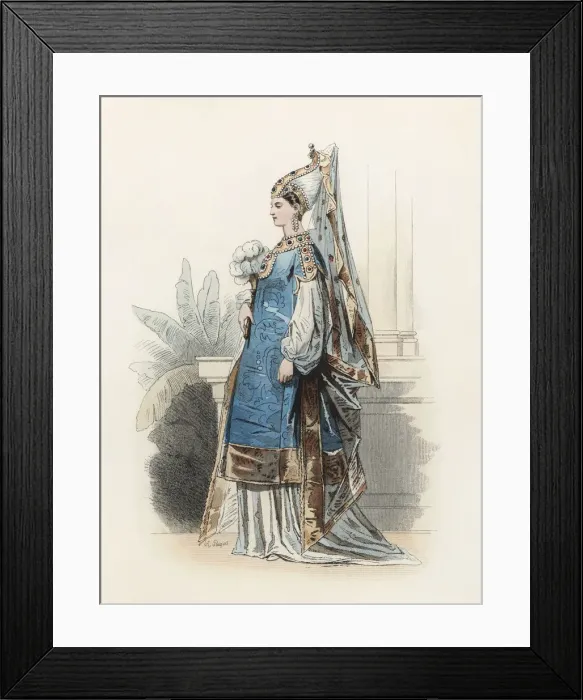 Framed Print : Turkish Princesa, in the modern age, color engraving 1870 Framed Print : Turkish Princesa, in the modern age, color engraving 1870