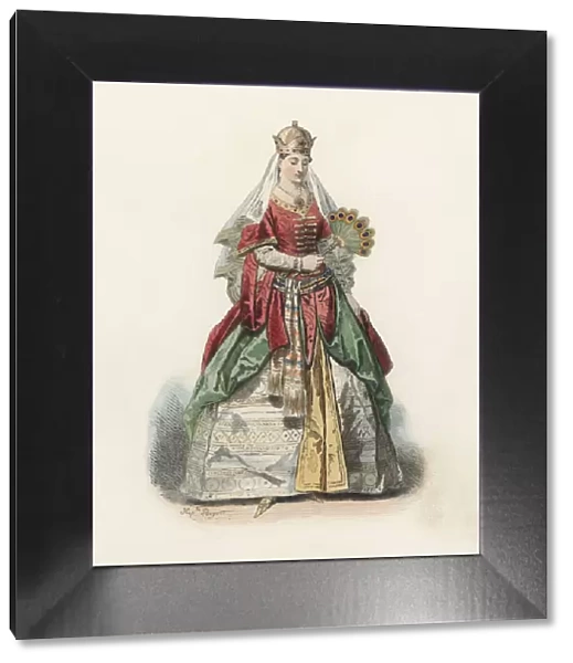 Distinguished Turkish woman in the modern age, color engraving 1870