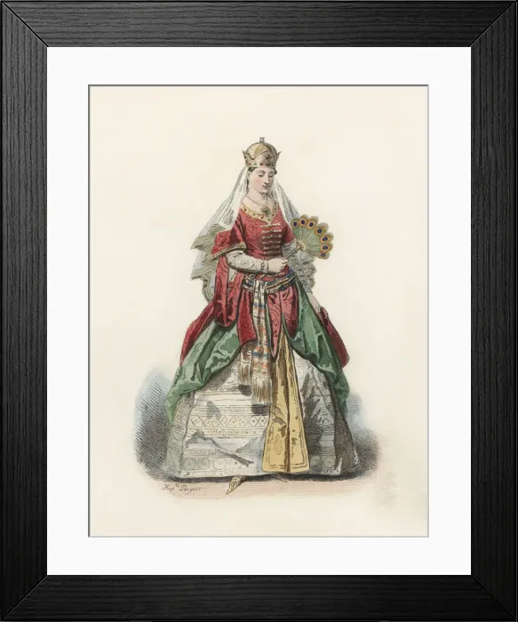 Framed Print : Distinguished Turkish woman in the modern age, color engraving 1870 Framed Print : Distinguished Turkish woman in the modern age, color engraving 1870