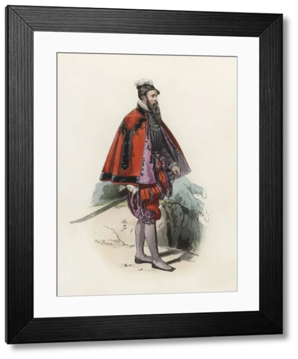 Framed Print : Great Swiss personage, in the modern age, color engraving 1870 Framed Print : Great Swiss personage, in the modern age, color engraving 1870