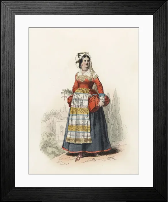 Framed Print : Woman from Villettri, near Rome, in the modern age, color engraving 1870 Framed Print : Woman from Villettri, near Rome, in the modern age, color engraving 1870