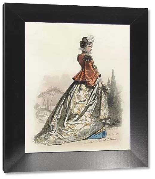Vincentian Noble Lady, in the modern age, color engraving 1870