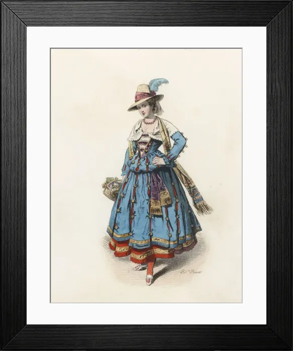Framed Print : Peasant Woman from Lombardy, in the modern age, color engraving 1870 Framed Print : Peasant Woman from Lombardy, in the modern age, color engraving 1870