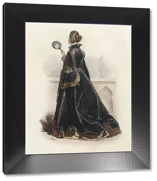 Spanish Lady, in the modern age, color engraving 1870