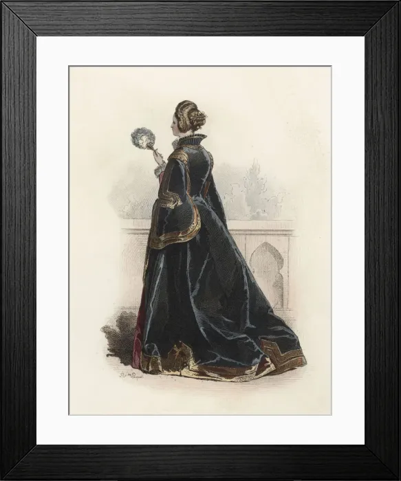 Framed Print : Spanish Lady, in the modern age, color engraving 1870 Framed Print : Spanish Lady, in the modern age, color engraving 1870