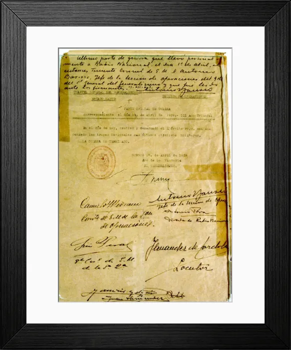 Framed Print : Spanish Civil War (1936 - 1939), the last part of war read by National Radio of Spain Framed Print : Spanish Civil War (1936 - 1939), the last part of war read by National Radio of Spain